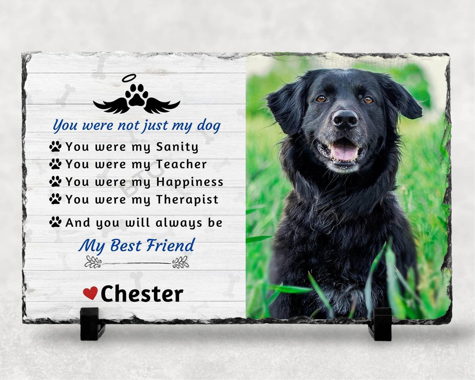 7x11 memorial plaque loss of pet, Not just my dog with printed photo