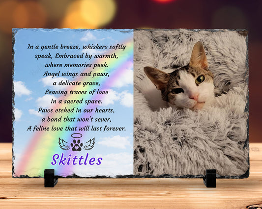 natural slate gift is not just a keepsake; it transforms any photo into a personalized remembrance of your beloved pet. Whether you're purchasing this loss of pet memorial for yourself or sending it as a thoughtful gift to someone mourning the loss of their pet, our 7 1/2" x 11" photo slate is a perfect tribute.