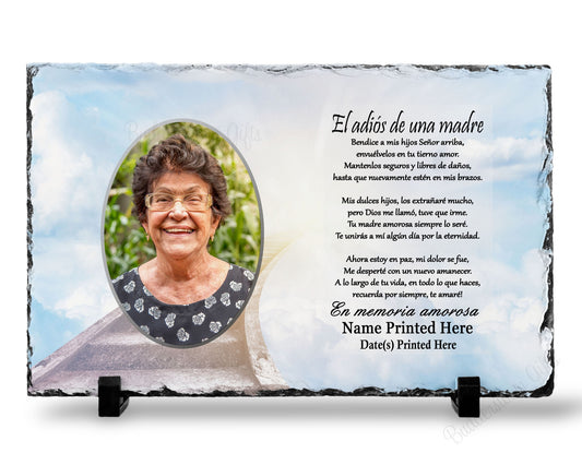 A Mothers Goodbye Poem - Spanish Version - El adiós de una madre
7x11 plaque
