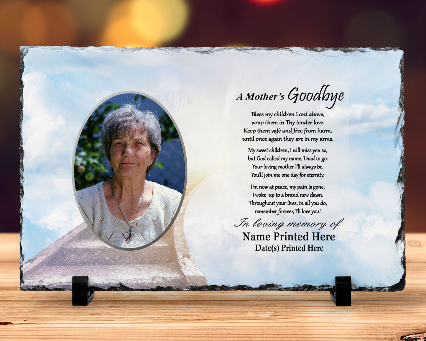 Mom Memorial, Loss of Mom Gift, Loss of Mother Sympathy Gift, Personalized

A Mothers Goodbye Poem
7x11 with printed photo