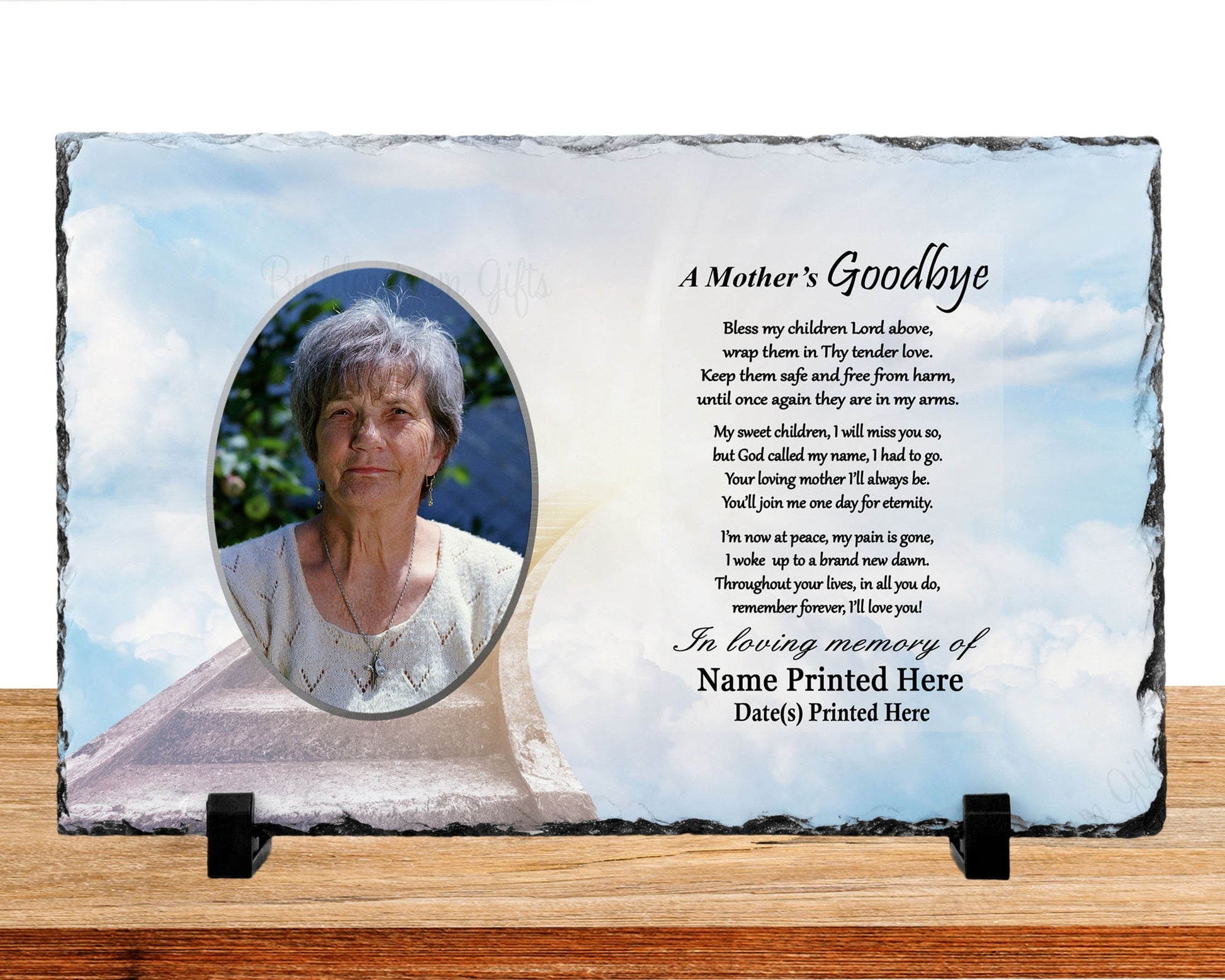 Mom Memorial, Loss of Mom Gift, Loss of Mother Sympathy Gift, Personalized

A Mothers Goodbye Poem
7x11 with printed photo