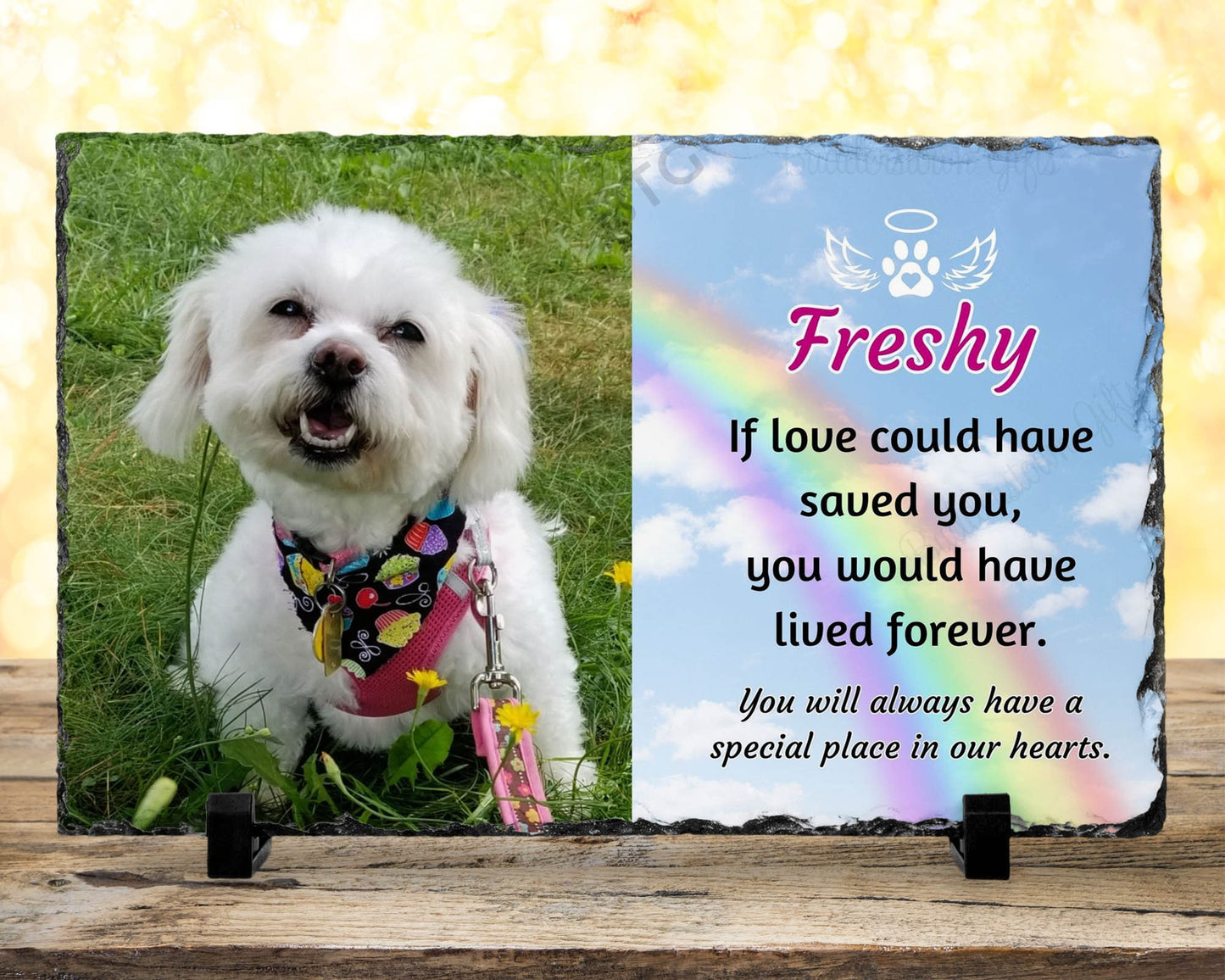 7x11 memorial plaque loss of pet, if love could have save you with photo and rainbow