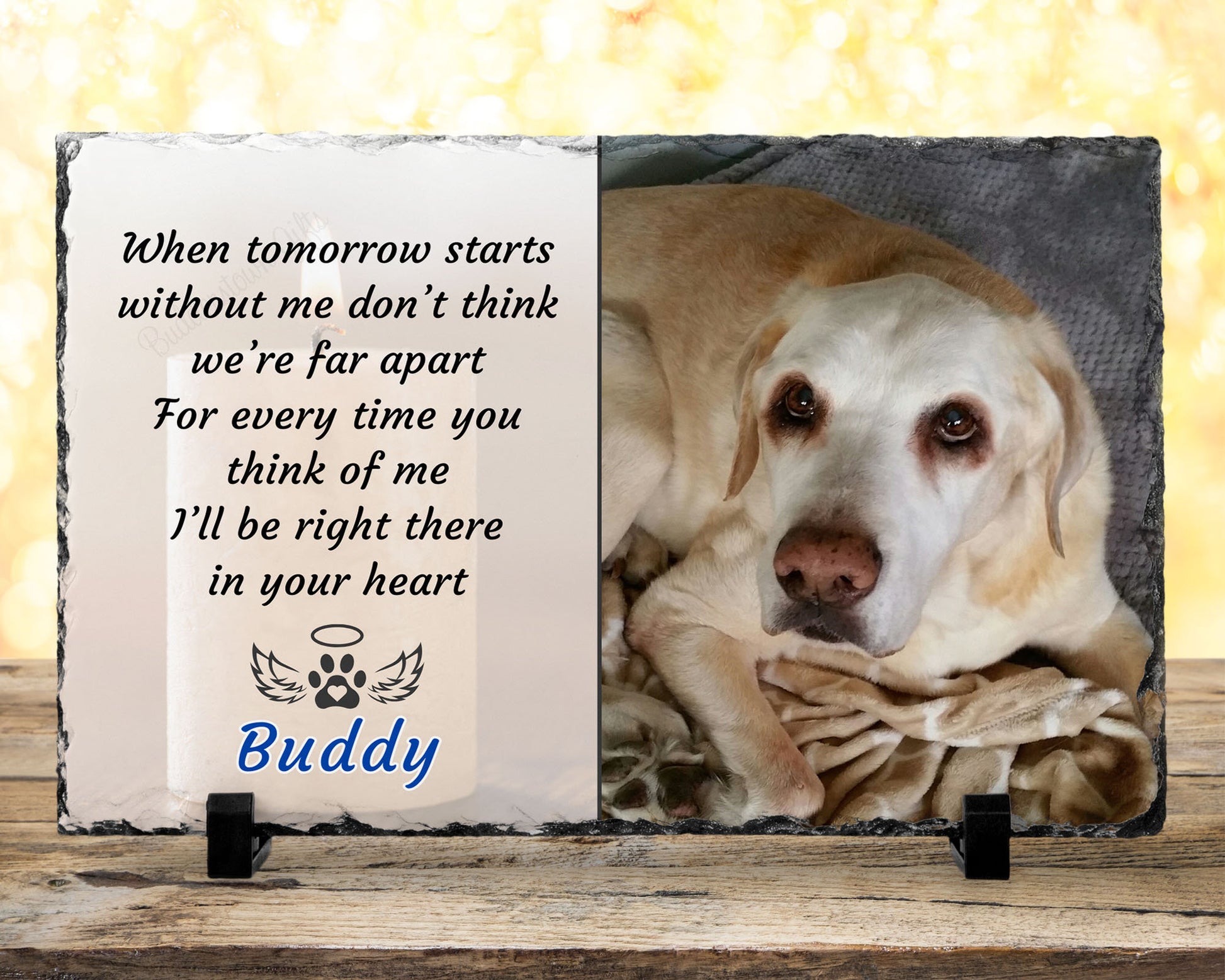 natural slate gift is not just a keepsake; it transforms any photo into a personalized remembrance of your beloved pet. Whether you're purchasing this loss of pet memorial for yourself or sending it as a thoughtful gift to someone mourning the loss of their pet, our 7 1/2" x 11" photo slate is a perfect tribute.