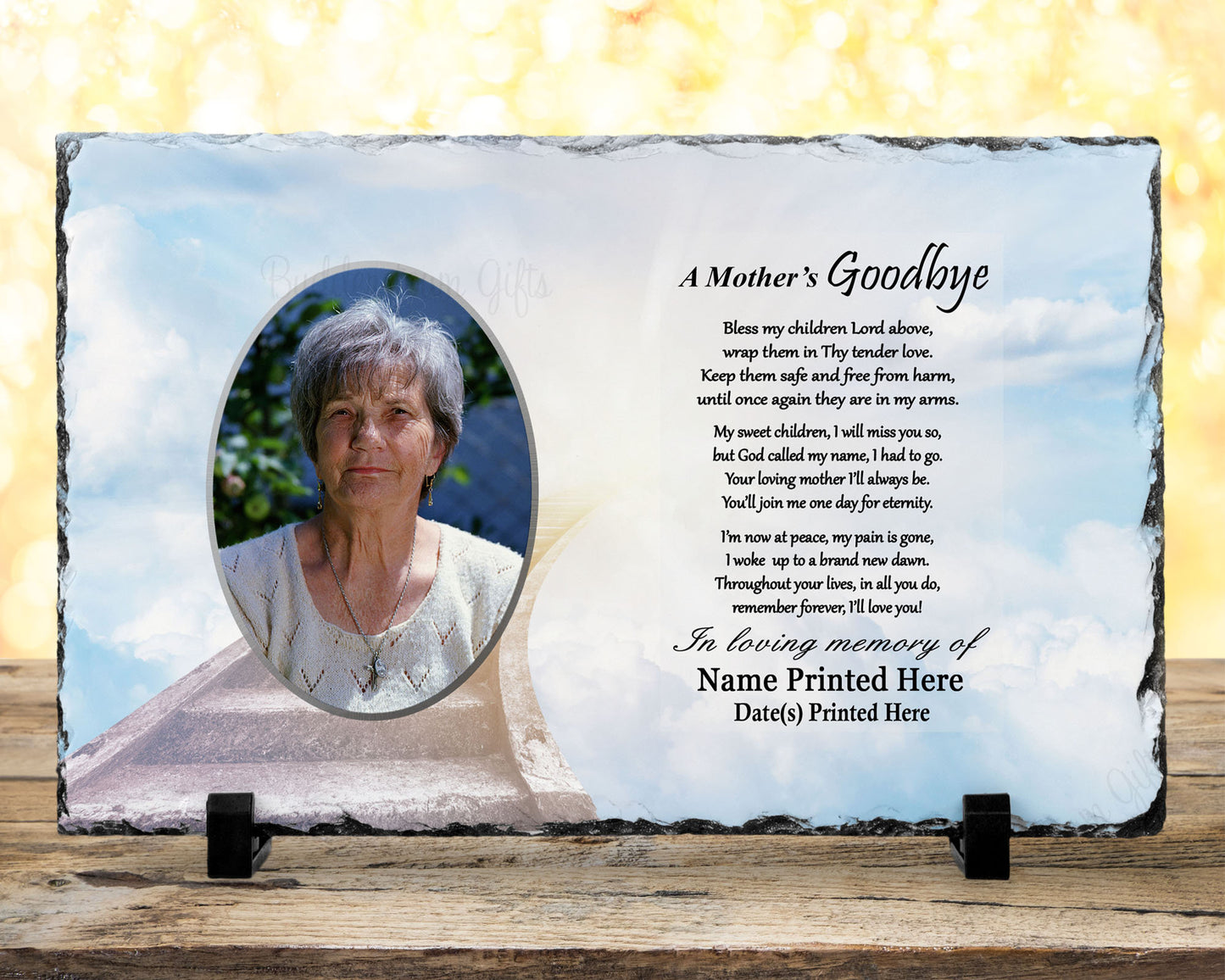 Mom Memorial, Loss of Mom Gift, Loss of Mother Sympathy Gift, Personalized

A Mothers Goodbye Poem
7x11 with printed photo