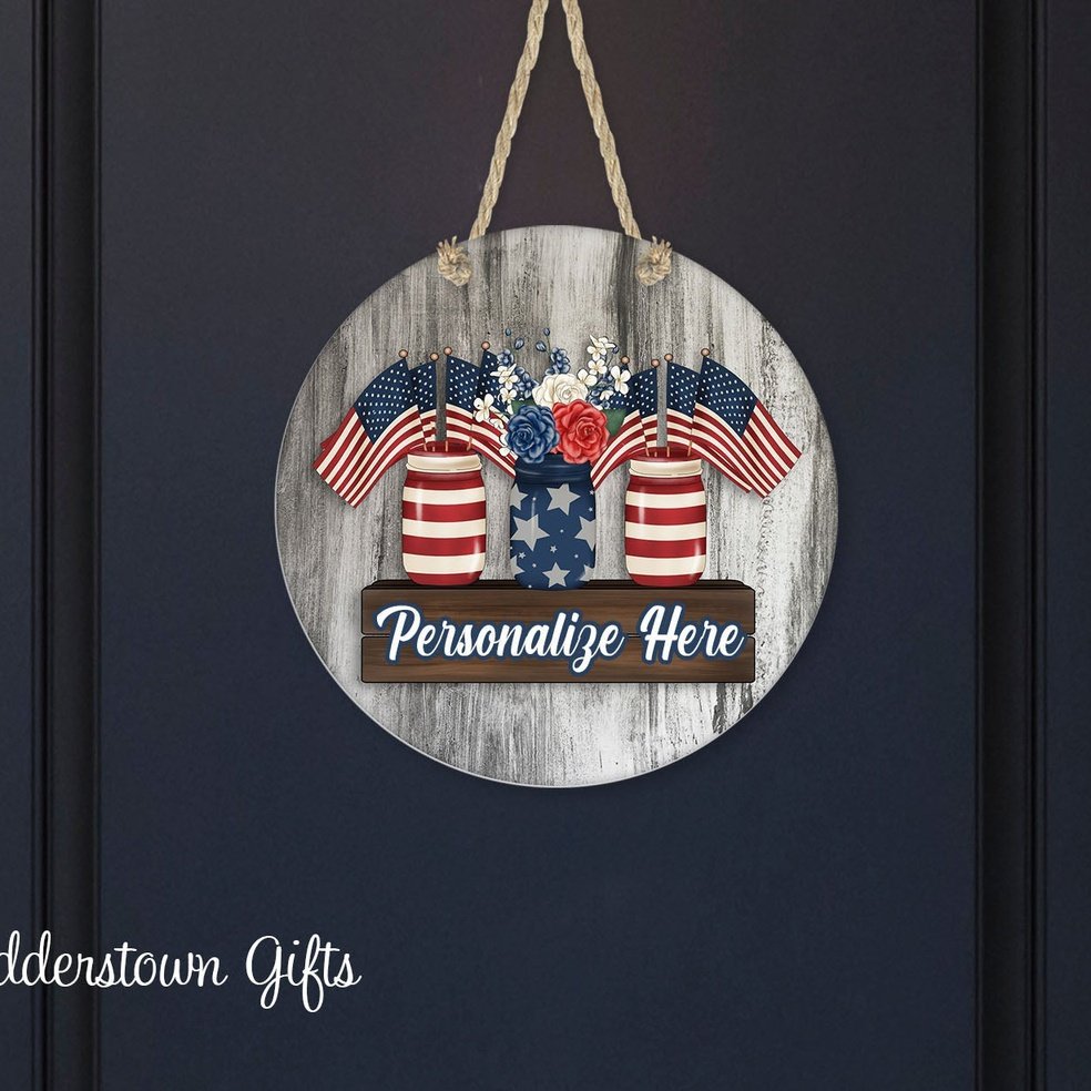 Mason Jar Americana Door Hanger - Personalized